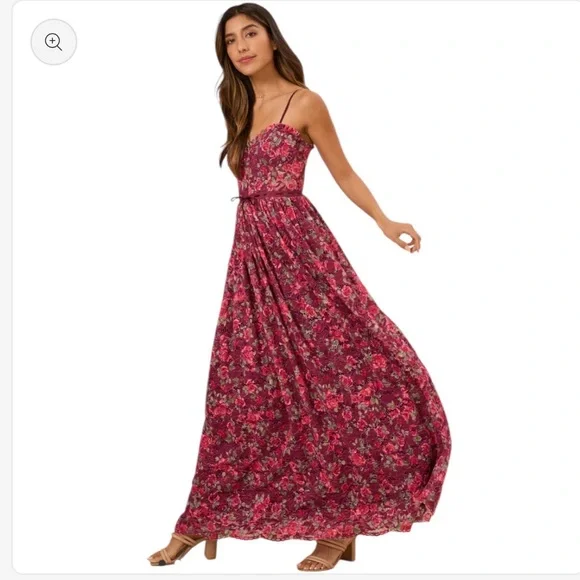 Altar’d State Liora Floral Maxi Dress Burgundy Lace Floral Corset Ribbon SZ XS - Picture 2 of 11